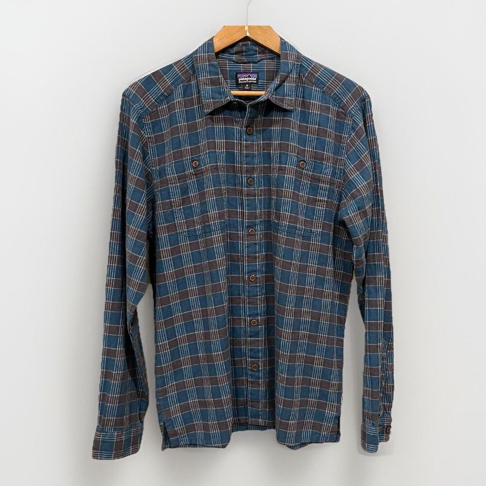 Patagonia Blue / Black Plaid Shirt Sz Medium M Button Up Organic Cotton